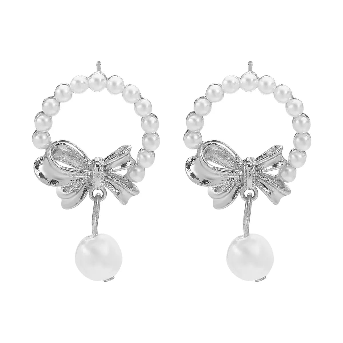 Bowknot Pearl Earrings and Pendant Necklace Jewelry Set -