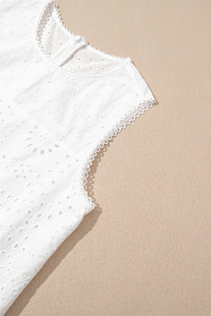 Floral Eyelet Embroidered Sleeveless Shift Dress -