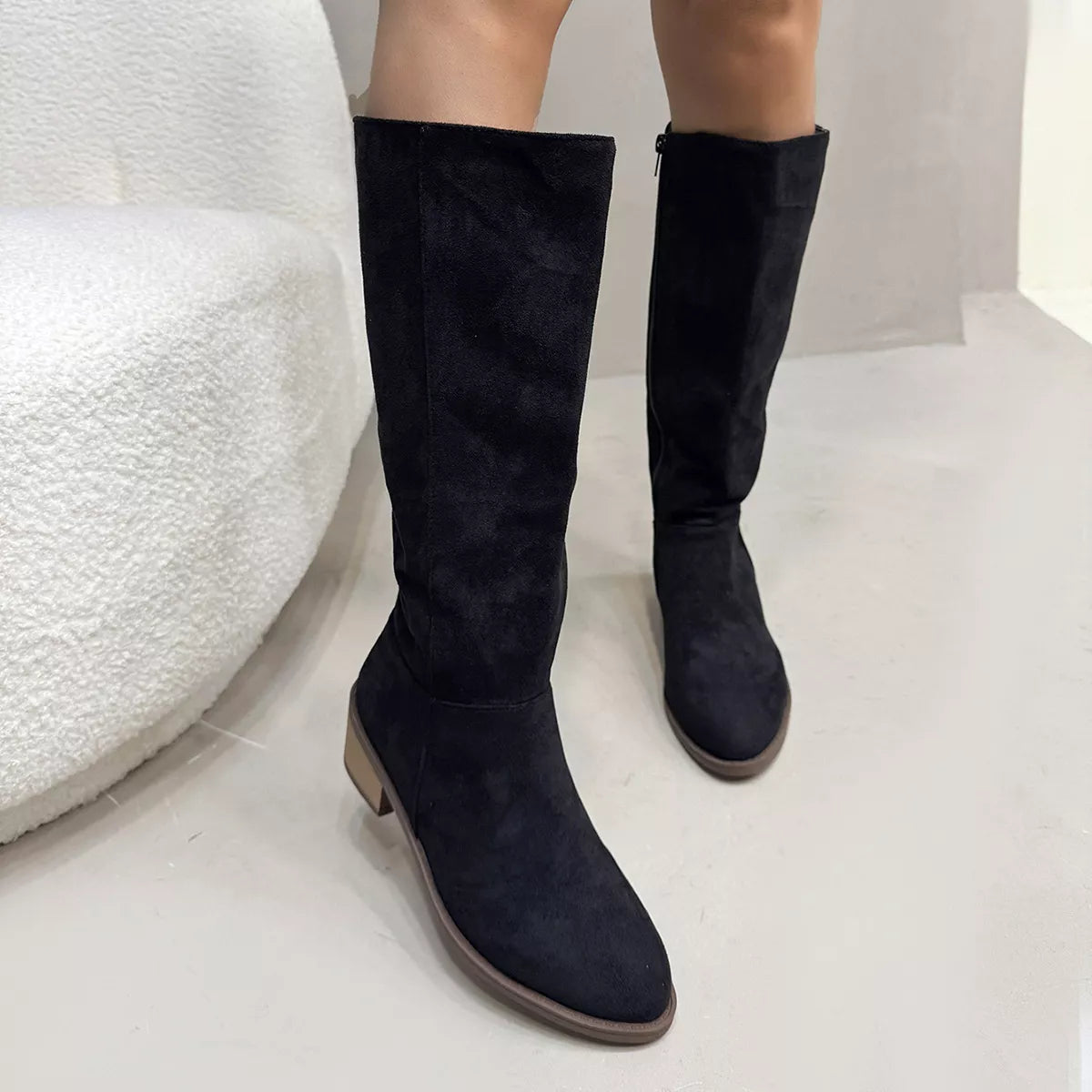 Side Zipper Closure Suede Knee-High Boots -