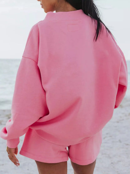 Relaxed Fit Round Neck Sweatshirt and Shorts Set -