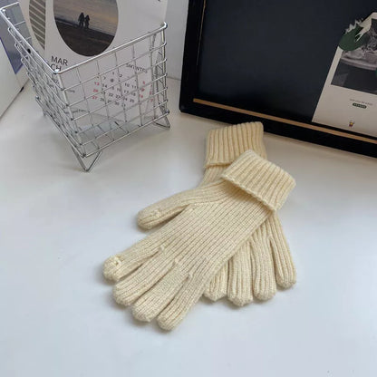 Warm Knitted Winter Gloves - Beige One Size