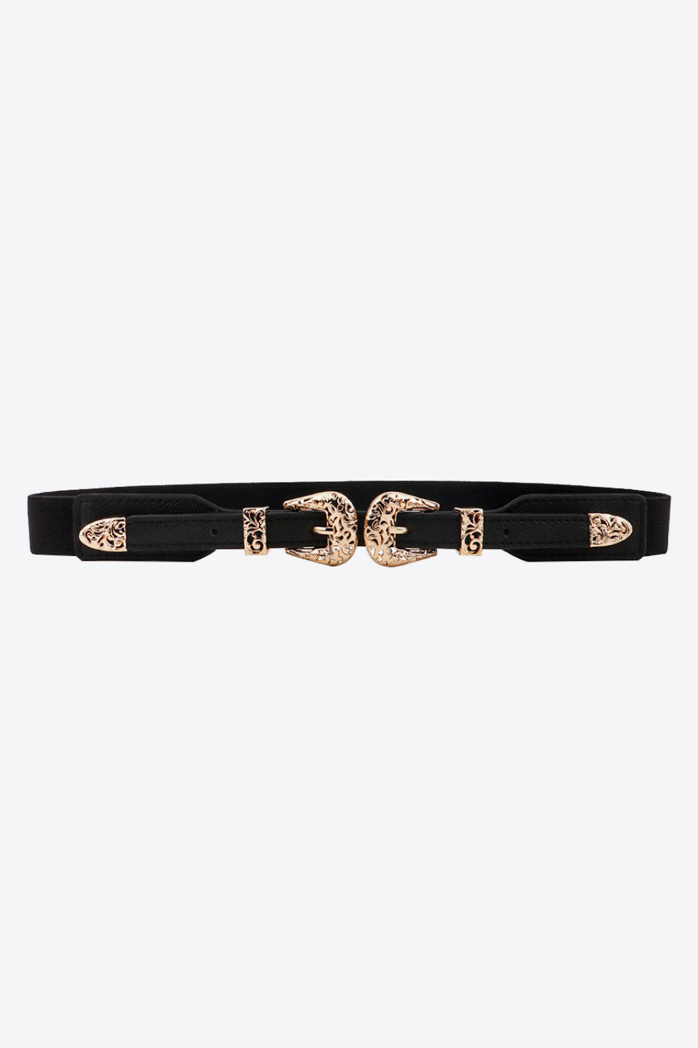 Double Buckle Elastic Belt - Black One Size
