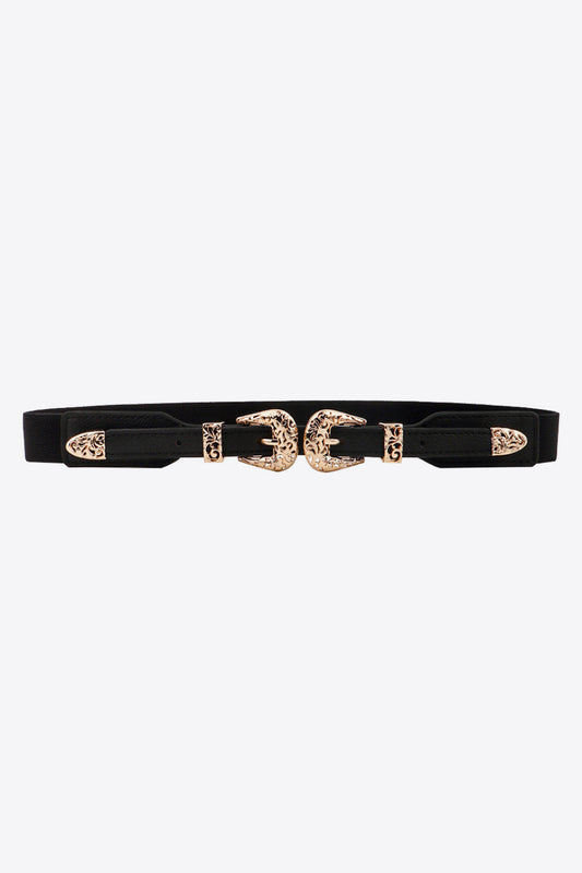 Double Buckle Elastic Belt - Black One Size