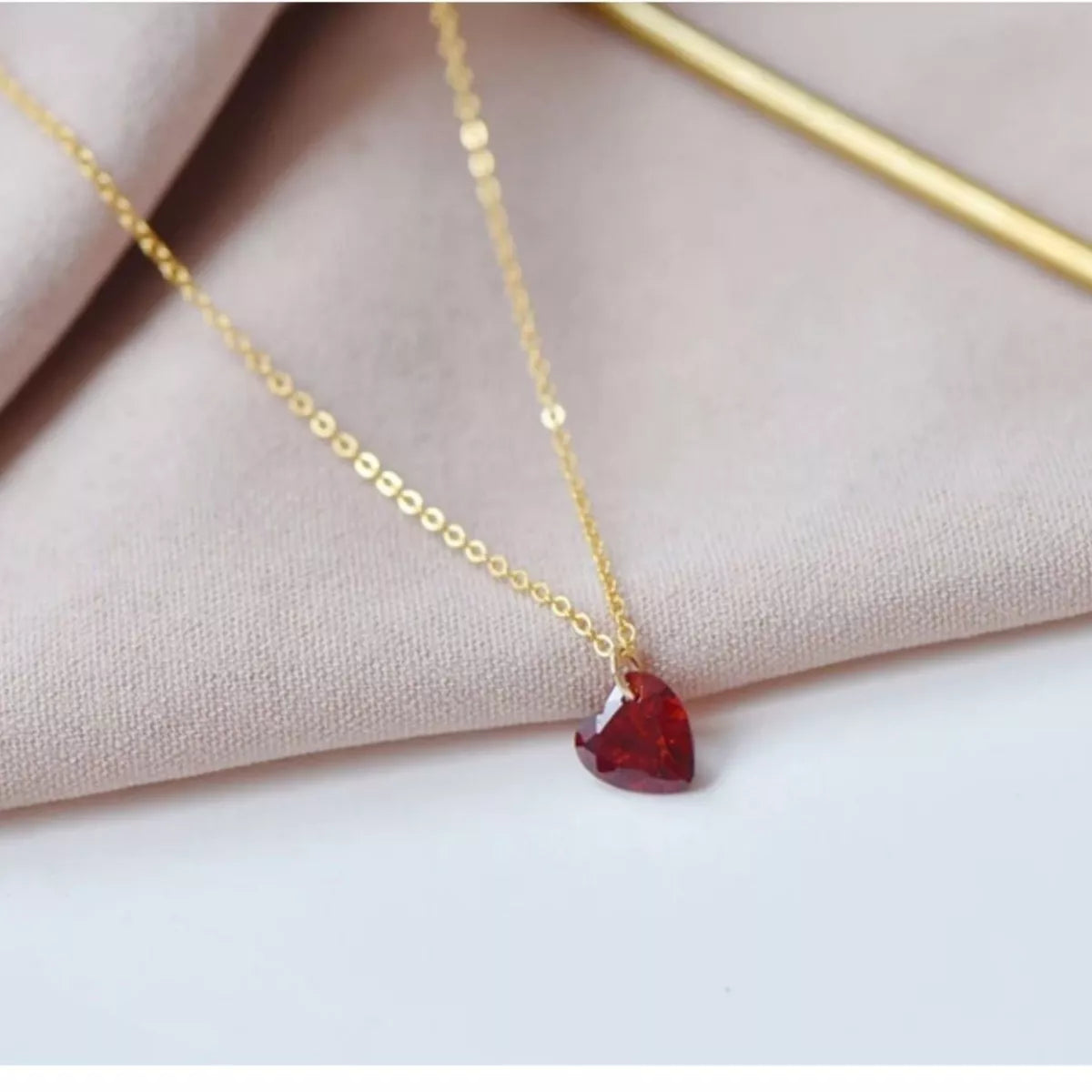Sterling Silver Zircon Heart Necklace - Gold One Size
