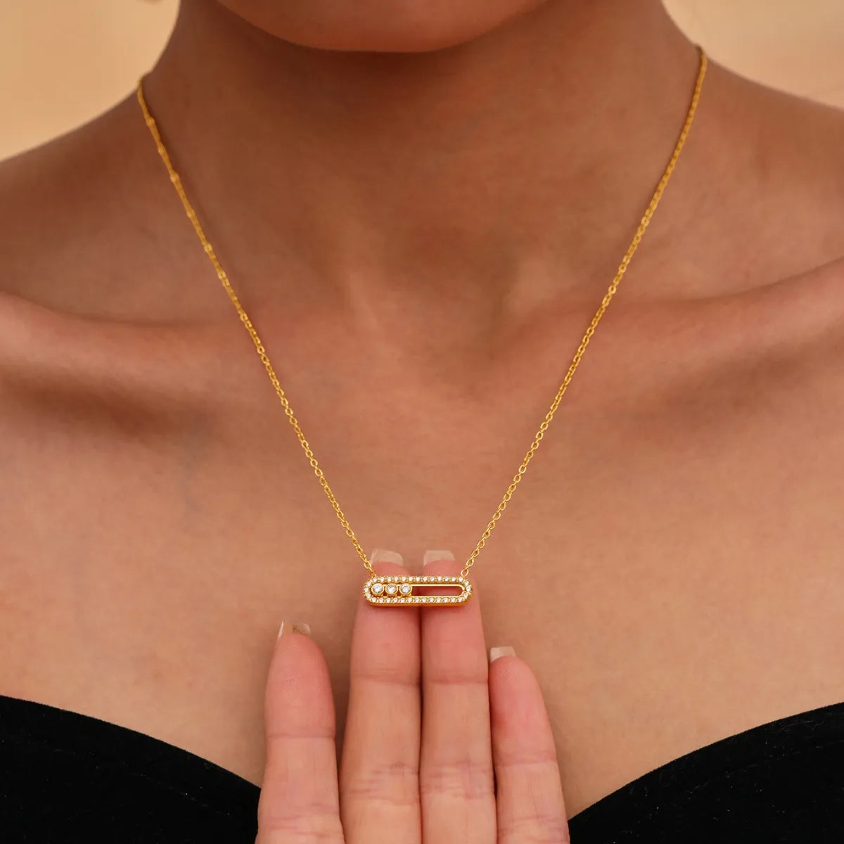 Moving Crystal Bar Necklace and Ring Jewelry Set -