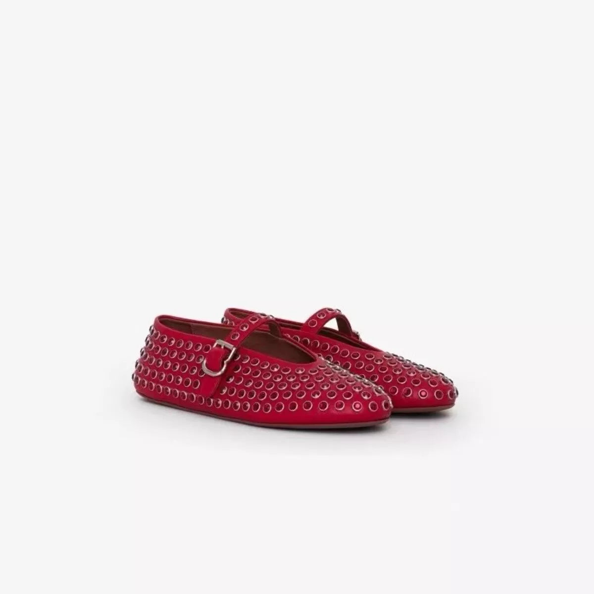 Studded Round Toe Slip-Ons - Red