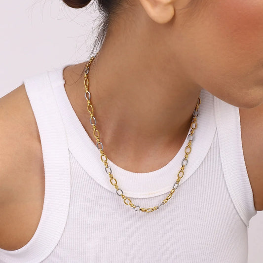 Two-Tone Chain Link Jewelry Set - Gold One Size