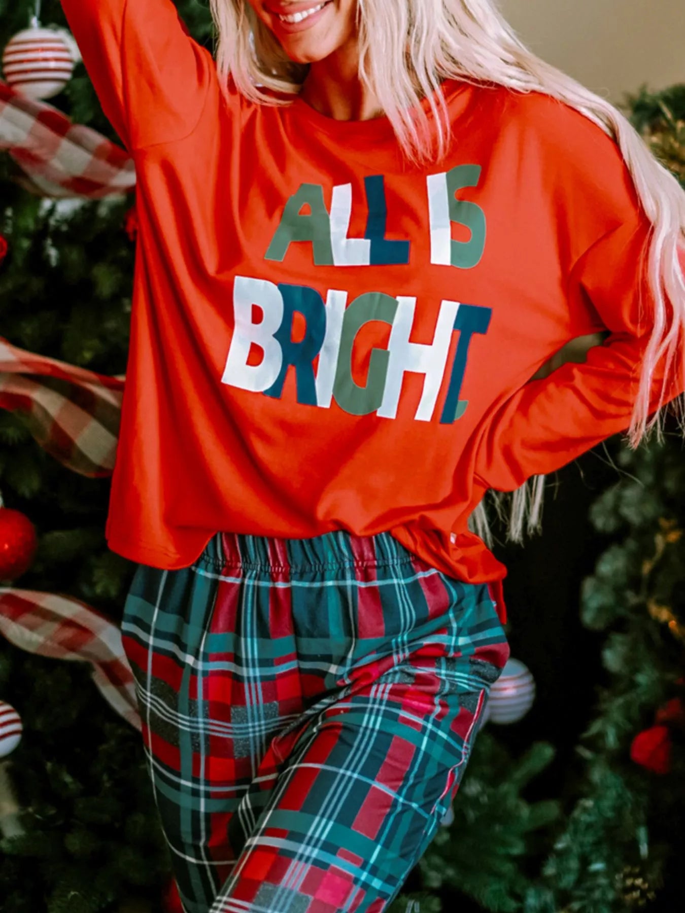 ALL IS BRIGHT Graphic Plaid Pajamas Set -