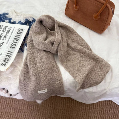 Texture Knit Winter Scarf - Khaki One Size