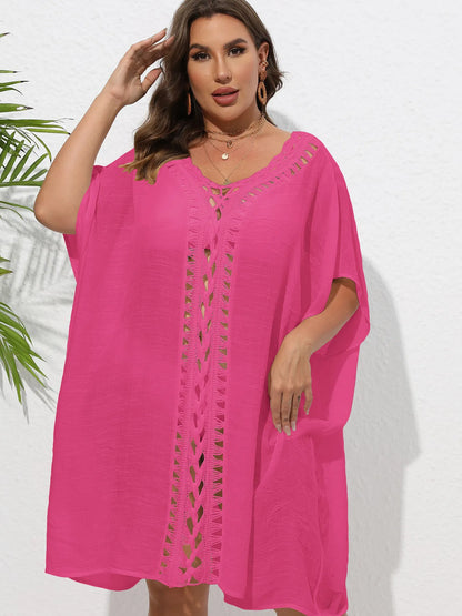 Crochet Trim V-Neck Beach Cover-Up Dress -
