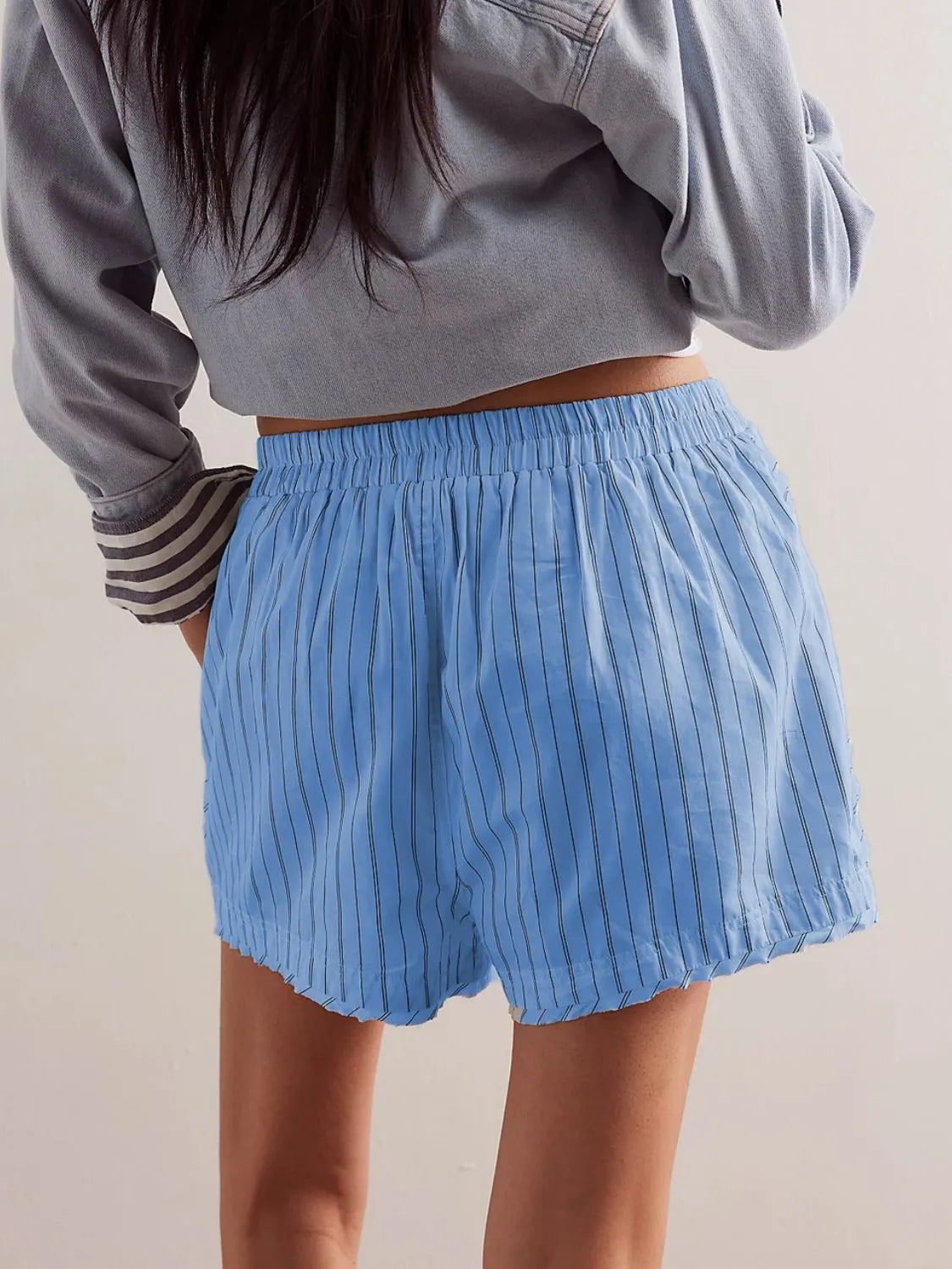 Striped Elastic Waist Shorts -