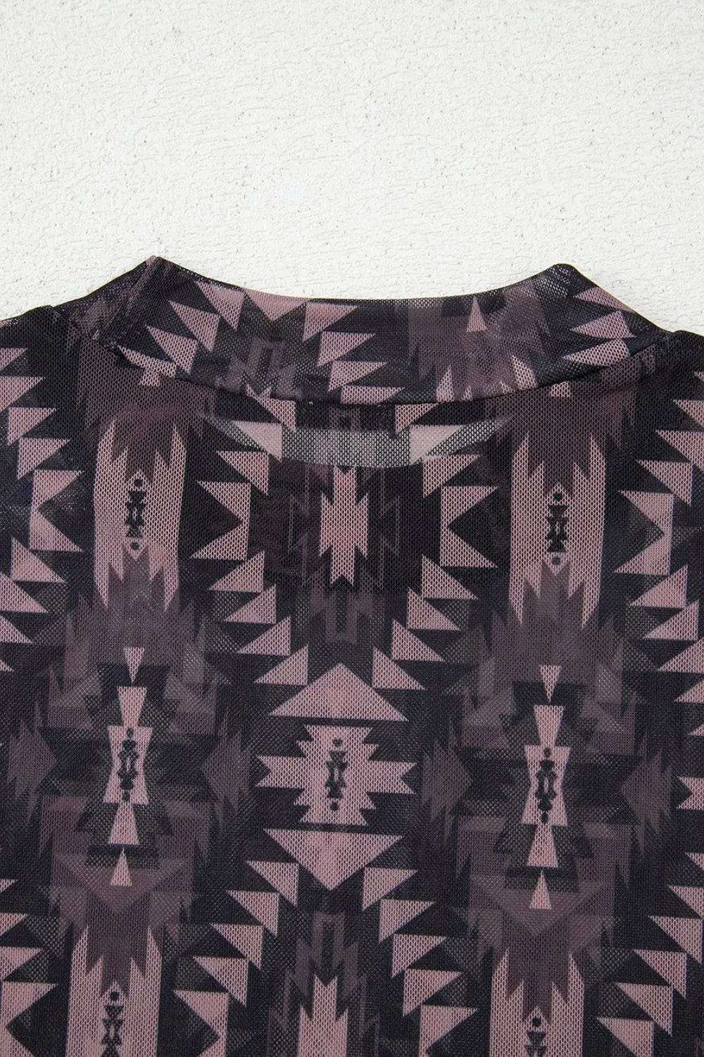 Aztec Print Mock Neck Mesh T-Shirt -