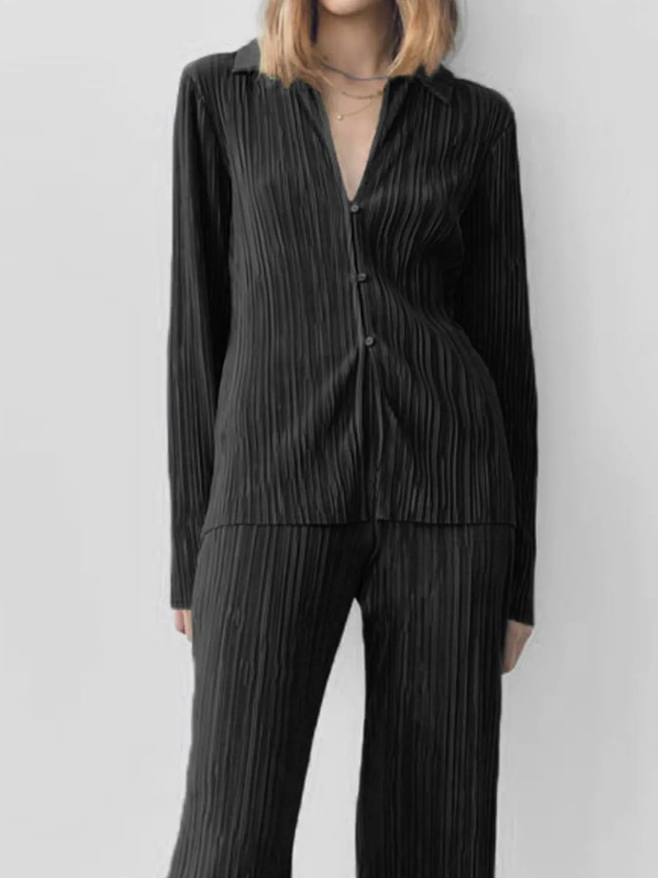 Texture Long Sleeve Top and Pants Lounge Set -