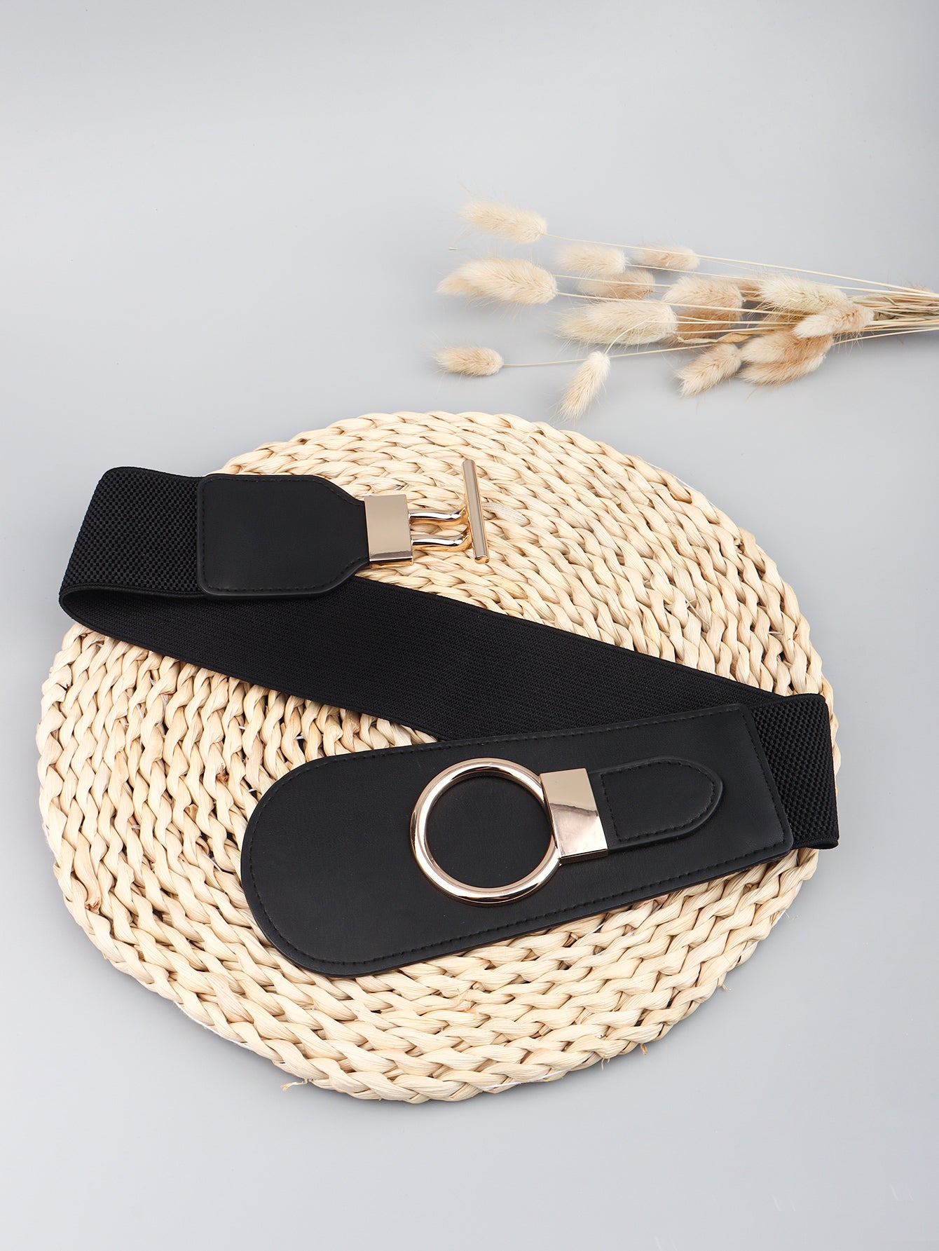 PU Elastic Wide Belt with Alloy Buckle -