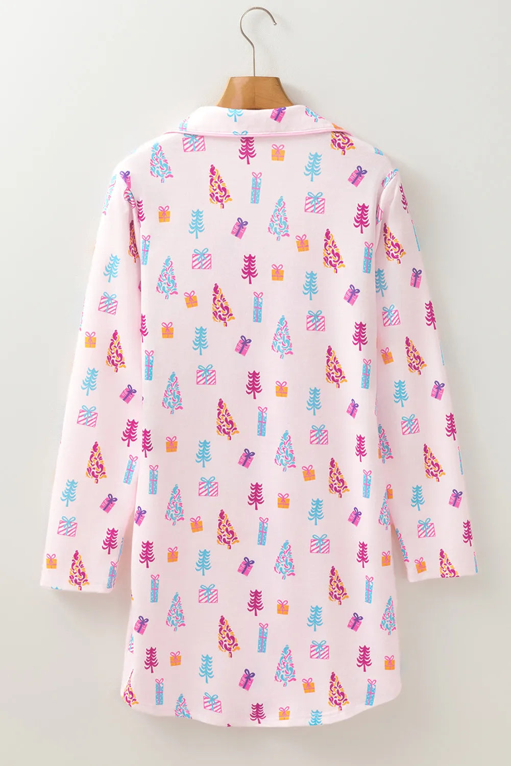 Printed Collared Neck Long Sleeve Lounge Dress -