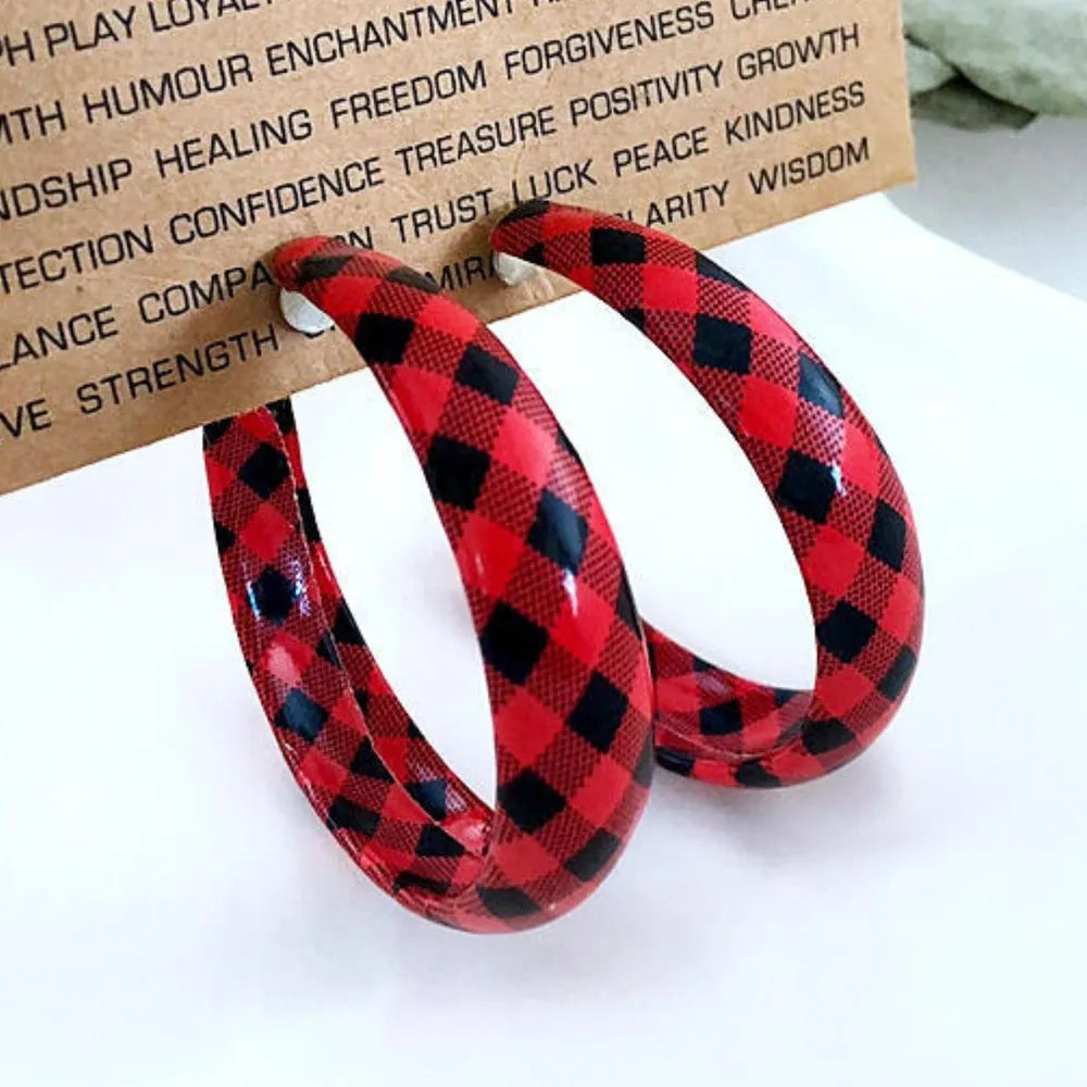 Plaid PU Leather Hoop Earrings -
