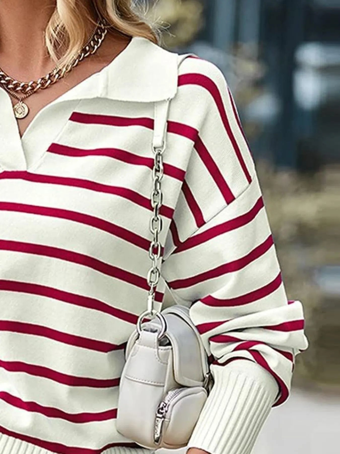 Ribbed Hem Long Sleeve Striped Sweater -