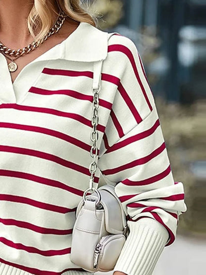 Ribbed Hem Long Sleeve Striped Sweater -