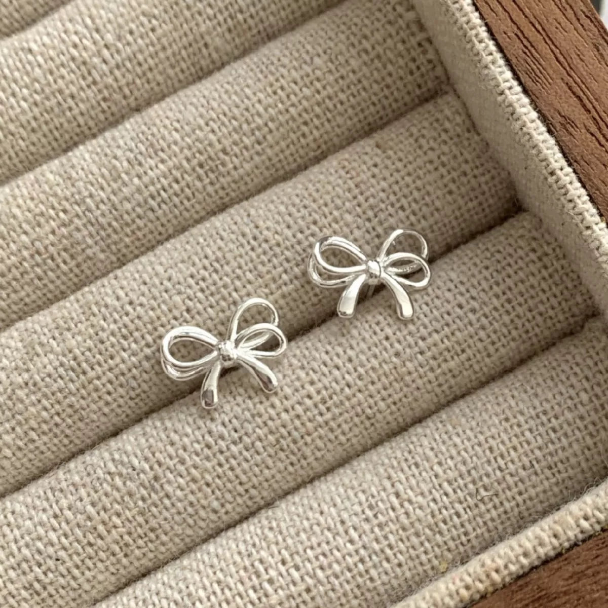 Sterling Silver Bow Earrings - Silver One Size
