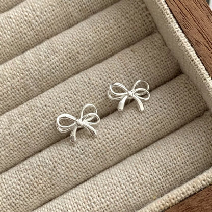 Sterling Silver Bow Earrings - Silver One Size