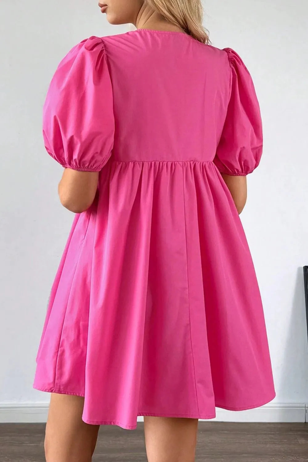 Puff Sleeve Tie Front High Waist Mini Dress -