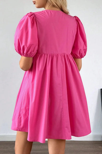 Puff Sleeve Tie Front High Waist Mini Dress -