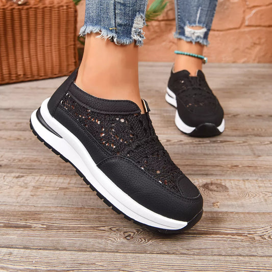 Breathable Round Toe Slip-Ons - Black