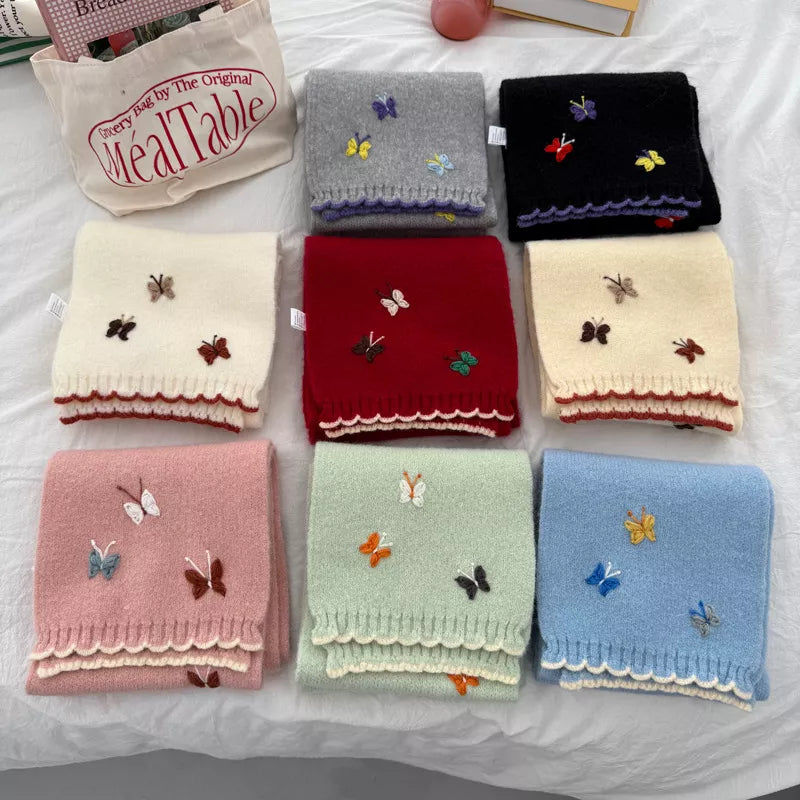 Butterfly Embroidered Knitted Scarf -