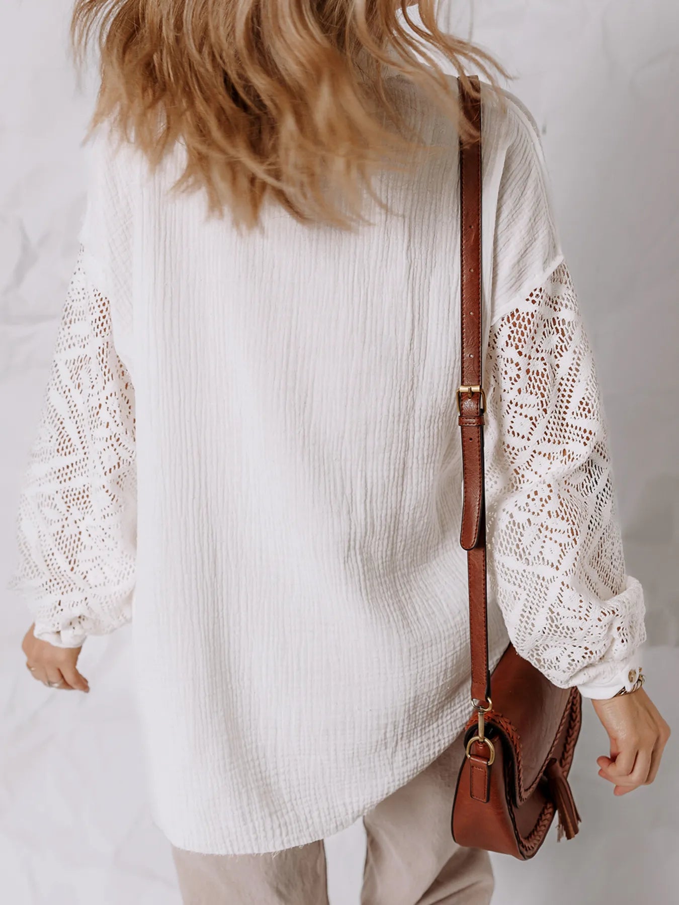Lace Sleeve Button Down Shirt -