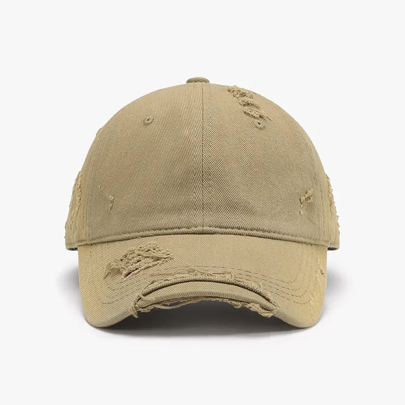 Distressed Adjustable Cotton Hat - Khaki One Size