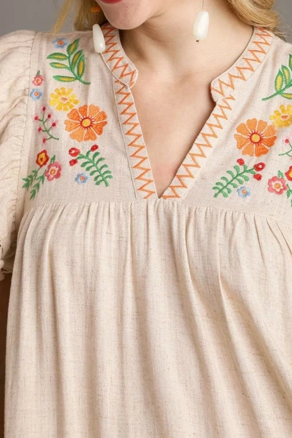 Floral Pom Pom Ruffle Sleeves Mini Dress -