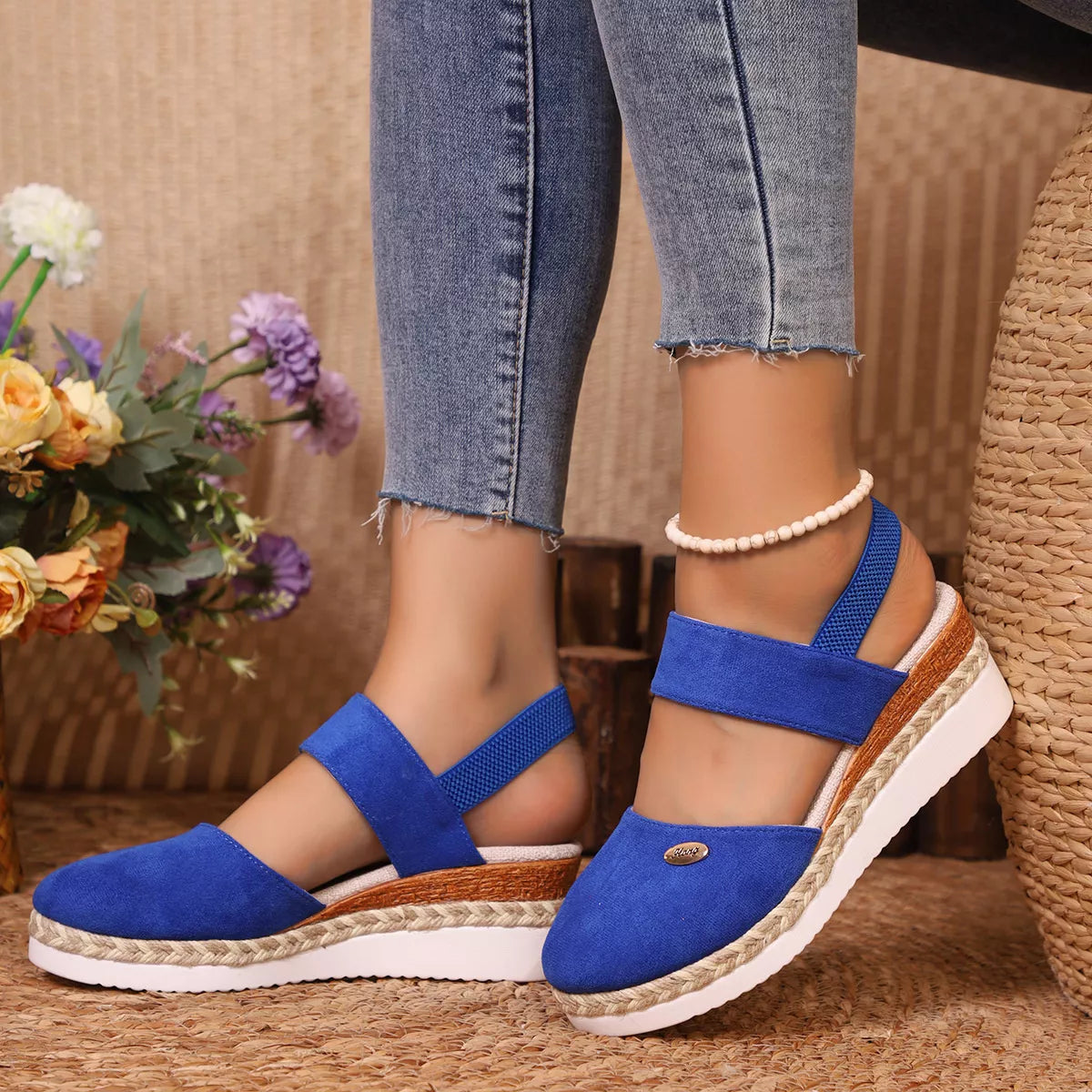 Espadrille Wedge Sandals - Blue