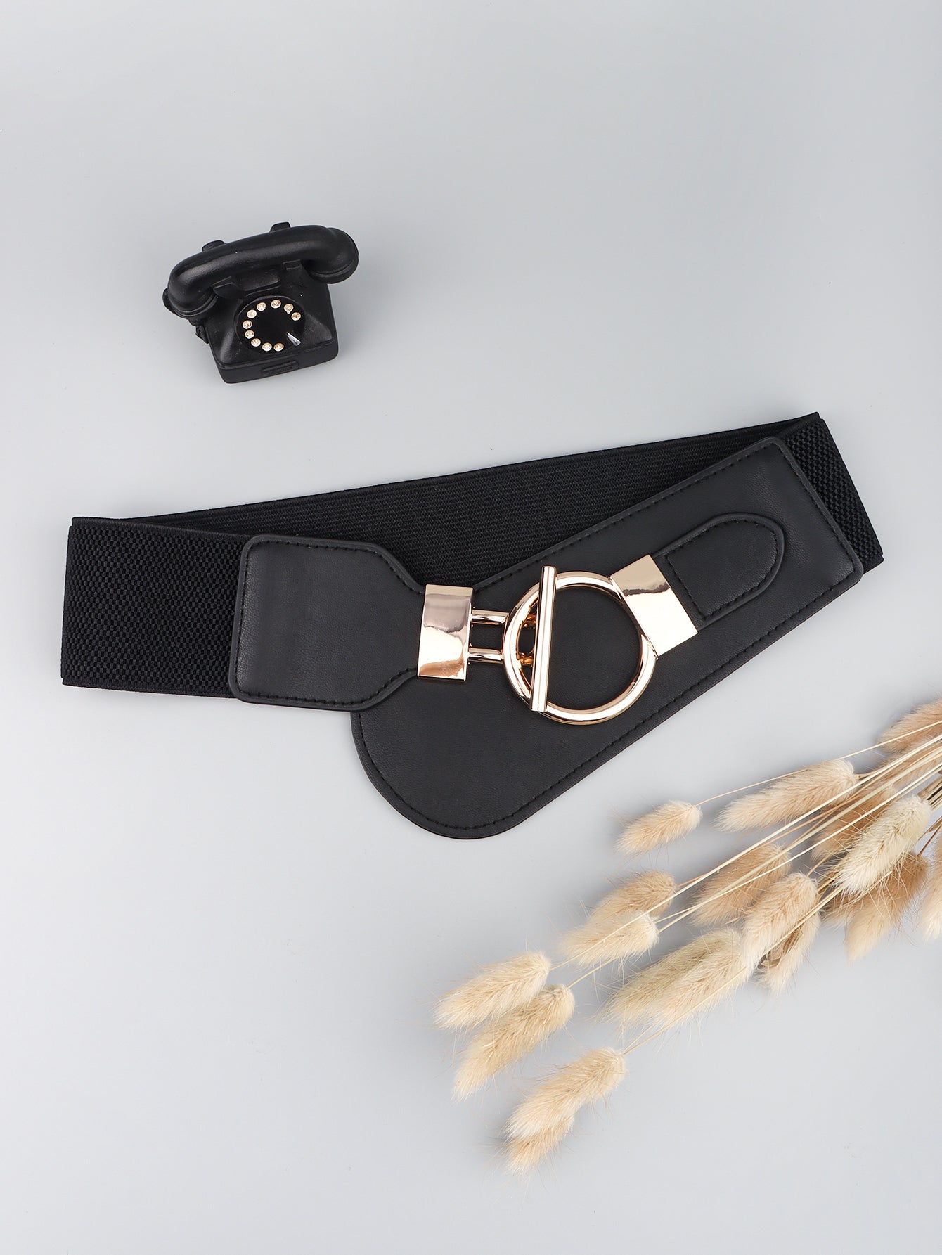 PU Elastic Wide Belt with Alloy Buckle -
