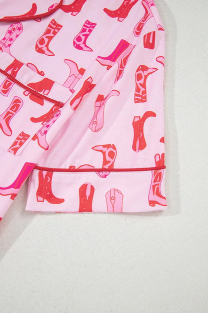 Cowgirl Boots Printed Shirt and Shorts Set -