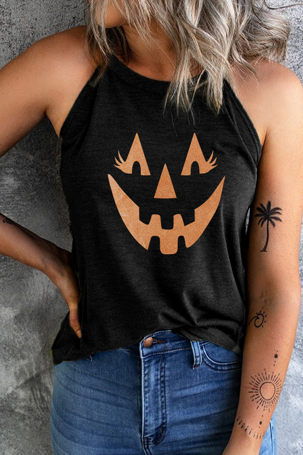 Jack-O'-Lantern Graphic Tank Top - Black