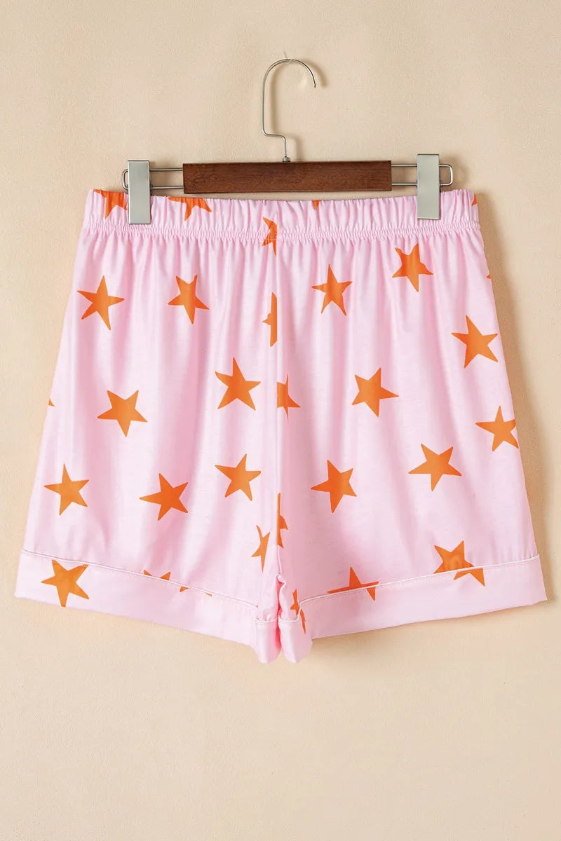 Star Print Short Sleeve Shirt and Shorts Set -