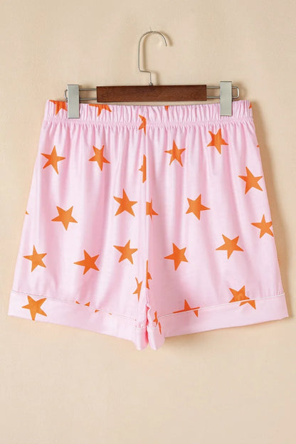 Star Print Short Sleeve Shirt and Shorts Set -