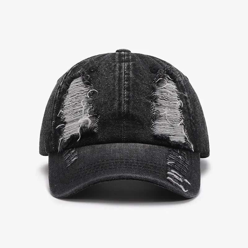 Distressed Cotton Baseball Cap - Black One Size