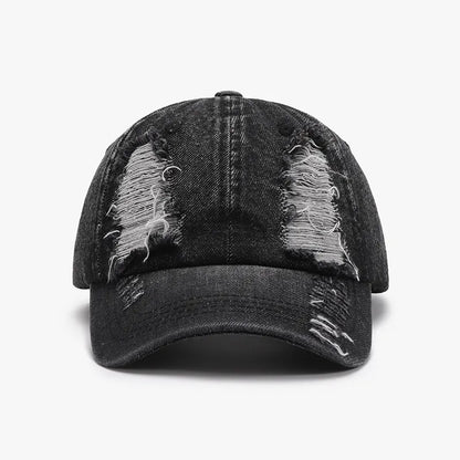 Distressed Cotton Baseball Cap - Black One Size