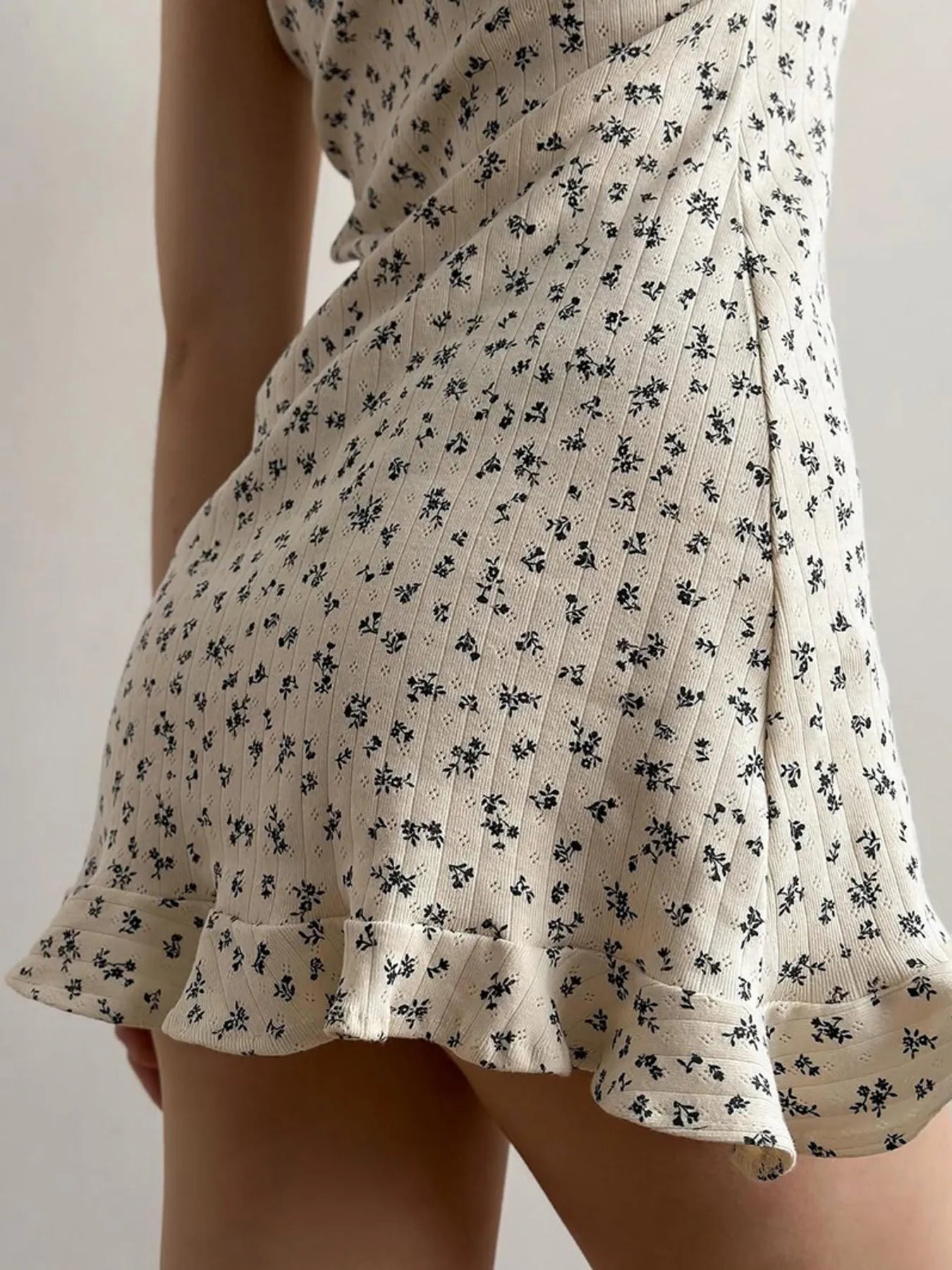 Floral Print Ruffle Hem Cami Lounge Dress -