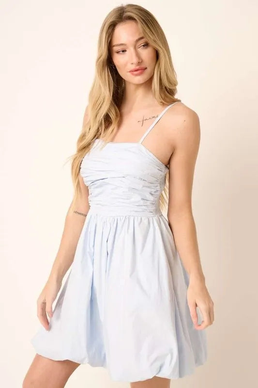 Ruched Detail Bubble Hem Mini Dress -