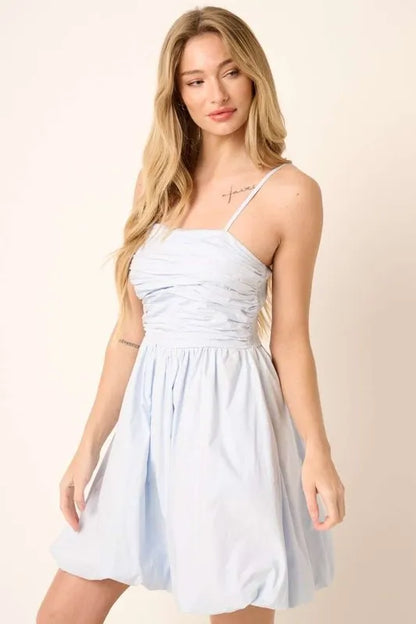 Ruched Detail Bubble Hem Mini Dress -