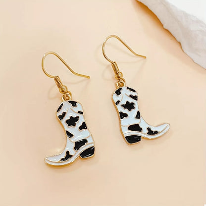 Cowgirl Boot Dangle Earrings - Black One Size