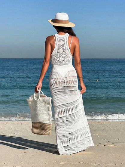 Crochet Sleeveless Split Cover-Up Maxi Dress -