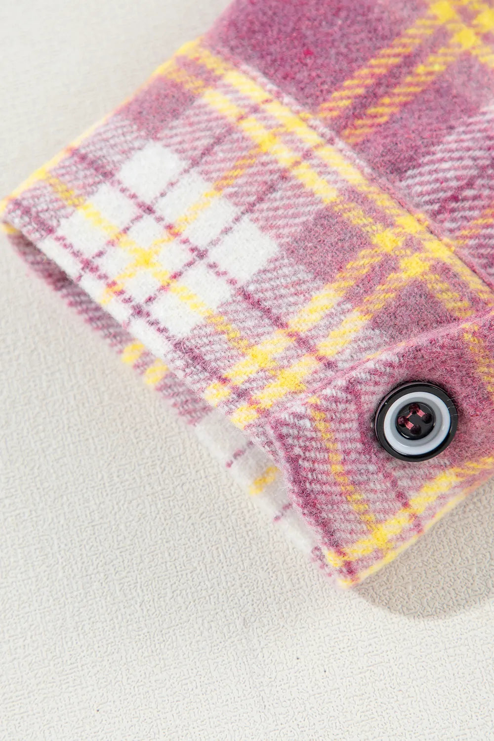 Plaid Collared Neck Button Up Shacket - Pink