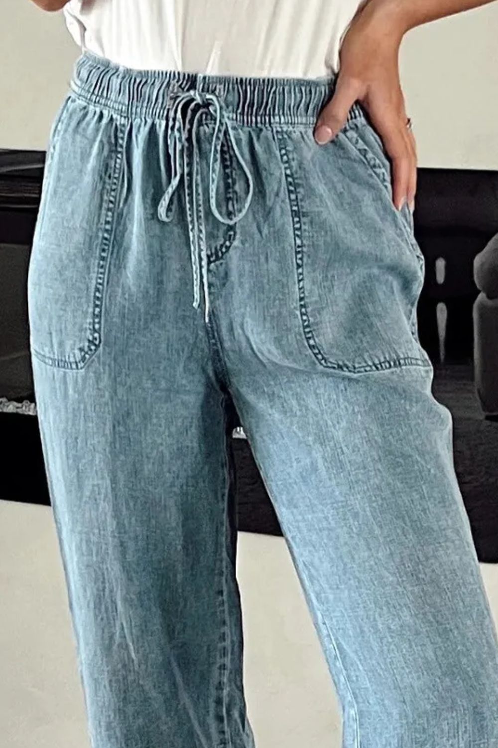 Drawstring High Waist Jeans