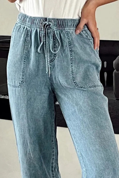 Drawstring High Waist Jeans - Medium