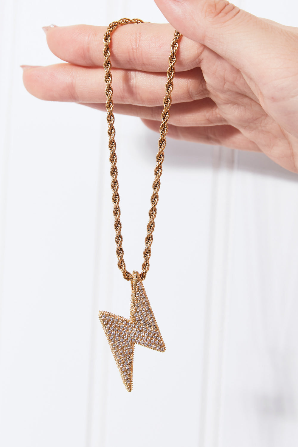Brass Lightning Pendant Necklace -