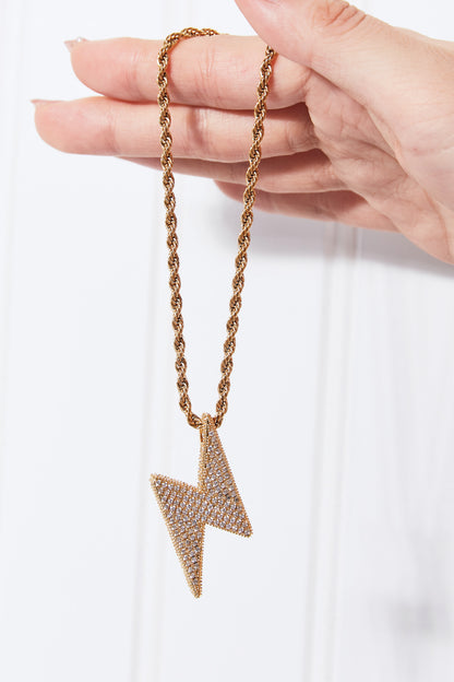Brass Lightning Pendant Necklace -