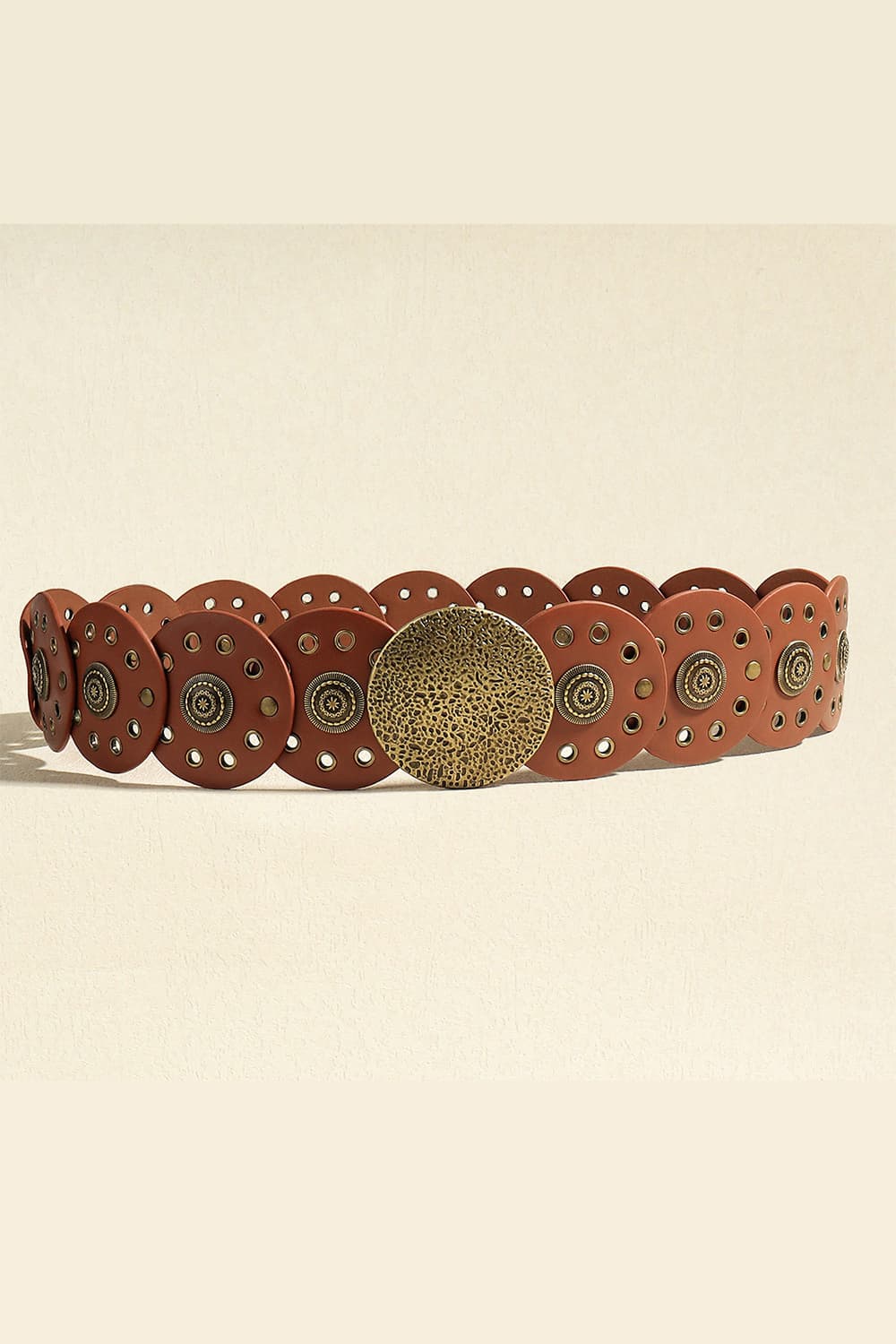 Round Shape PU Leather Belt - Brown Style B One Size